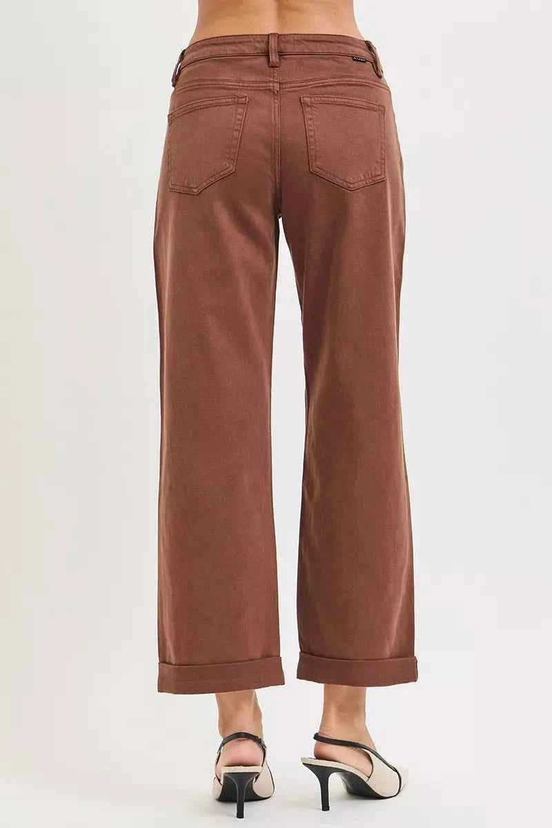 RISEN Full Size Tummy Control Mid Rise Ankle Barrel Baggy Plus Size