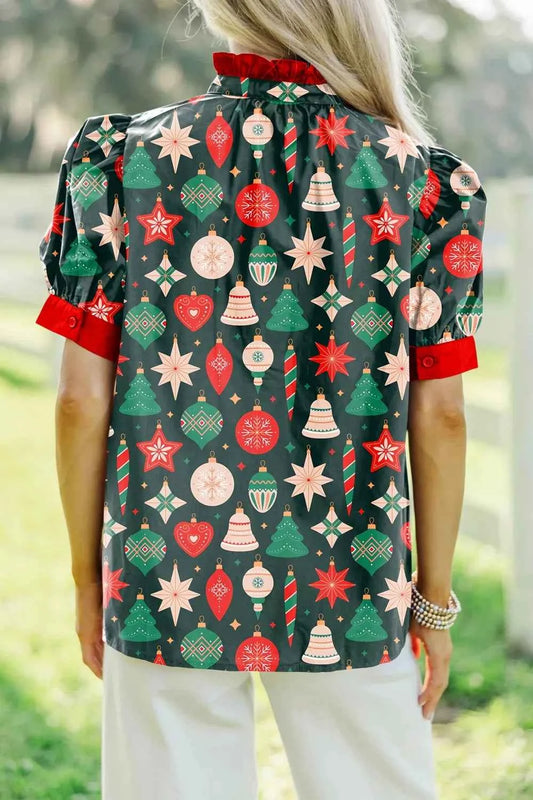 Christmas Print Button Up Shirt