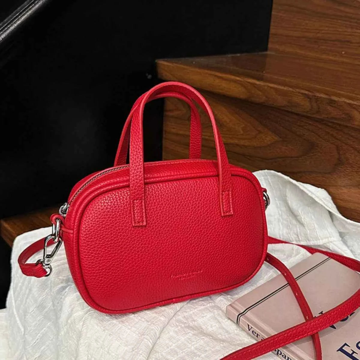 Heart-Adorned Leather Crossbody Bag