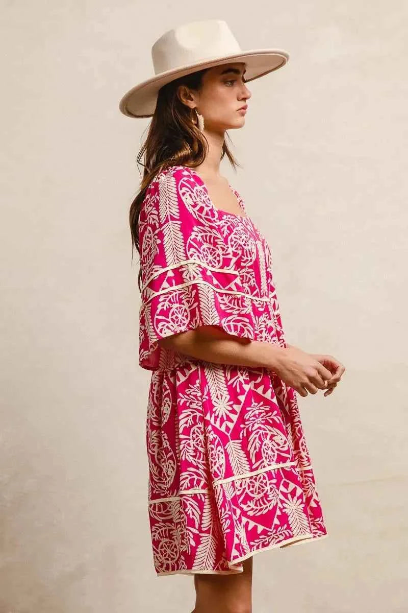BiBi Aztec Woven Printed Contrast Binding Dress