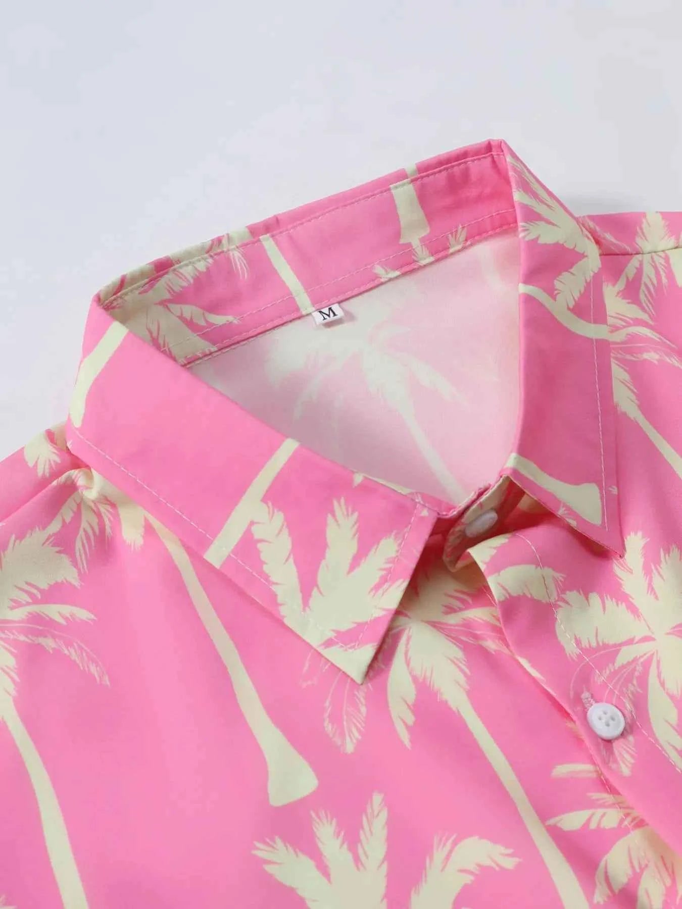 Men's Palm Tree Print Top and Shorts Summer Set