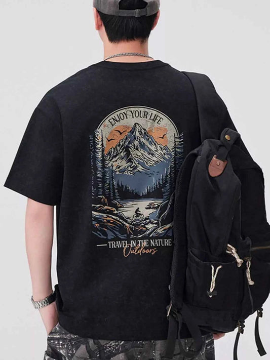 Men's Graphic Round Neck Short Sleeve T-Shirt