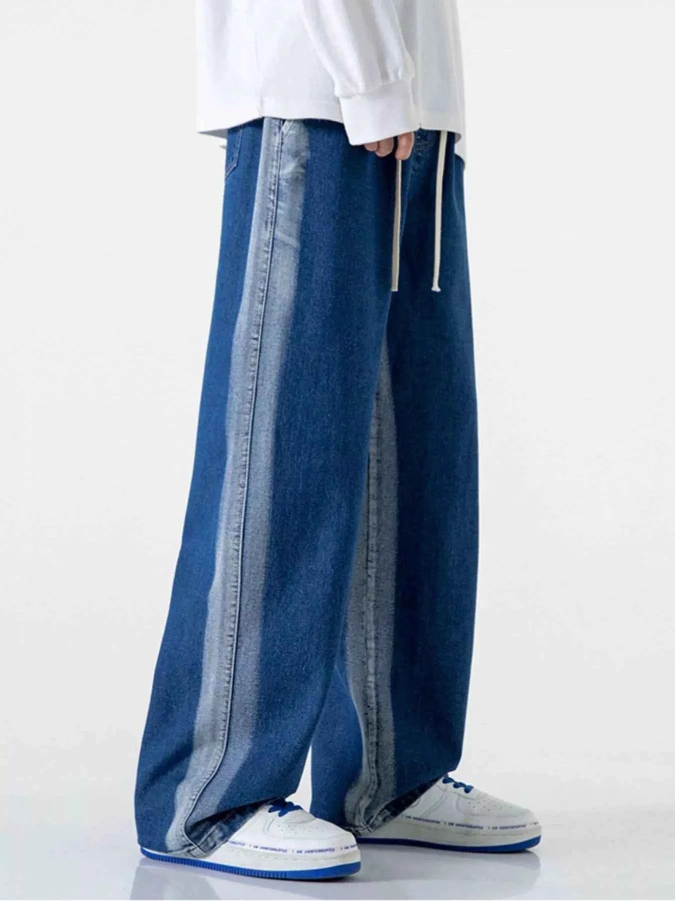 Men's Full Size Drawstring Washed Wide Leg Jeans Plus Size