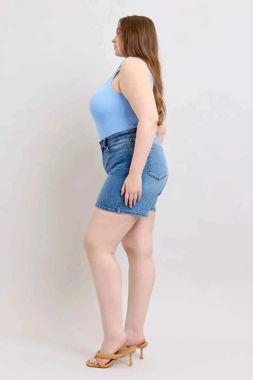 Judy Blue Full Size 2 Button Denim Shorts with Pockets Plus Size