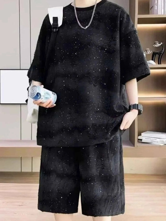 Men's Full Size Round Neck Half Sleeve Top and Shorts Set Plus Size