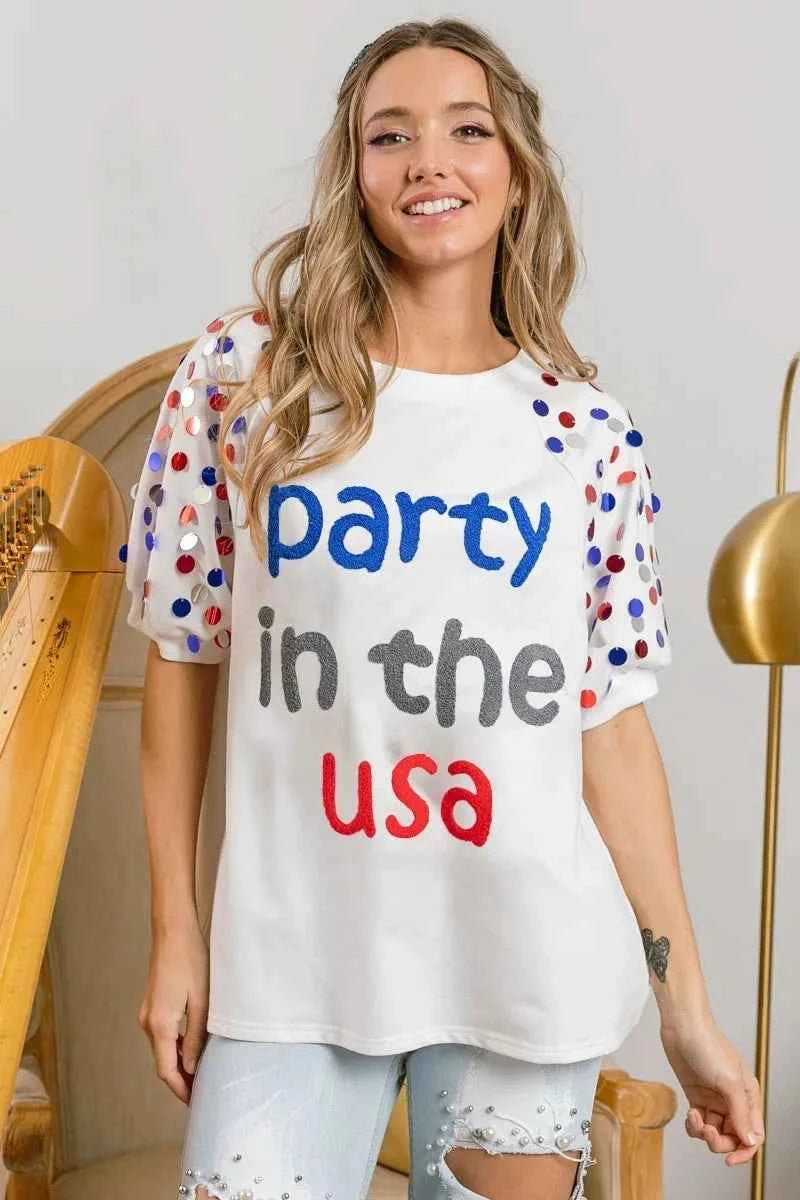 BiBi Party In The Usa Spangle Puff Sleeves Top