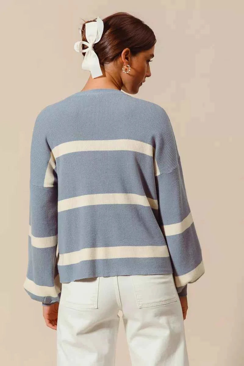 SO ME Ribbed Striped Round Neck Sweater