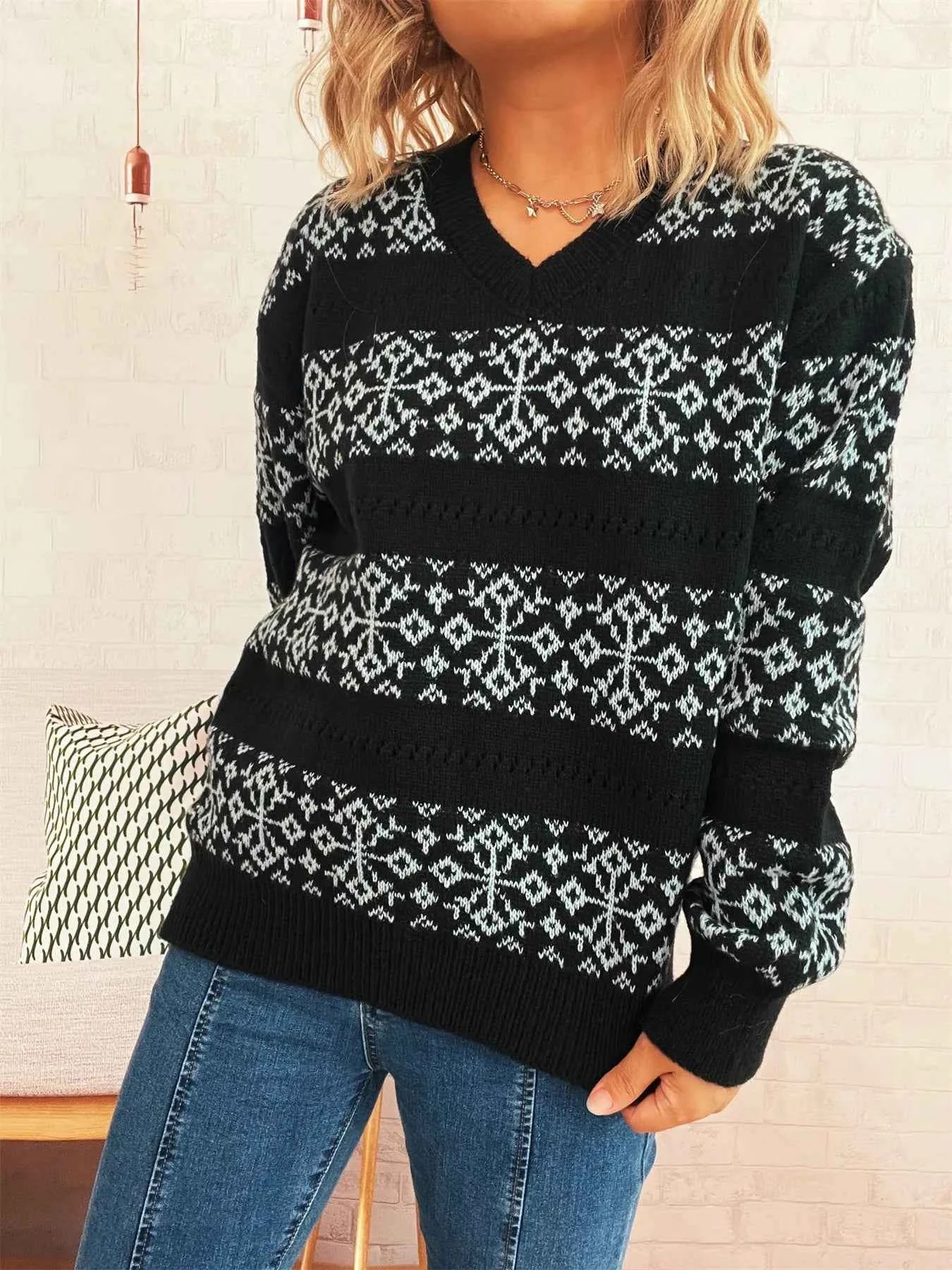 Contrast Ribbed hem Long Sleeve Sweater