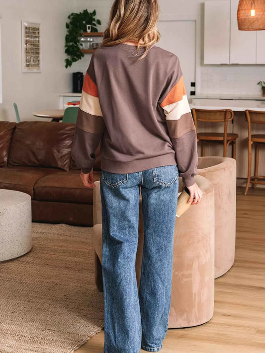 Sequin Bow Pumpkin Round Neck Sweatshirt