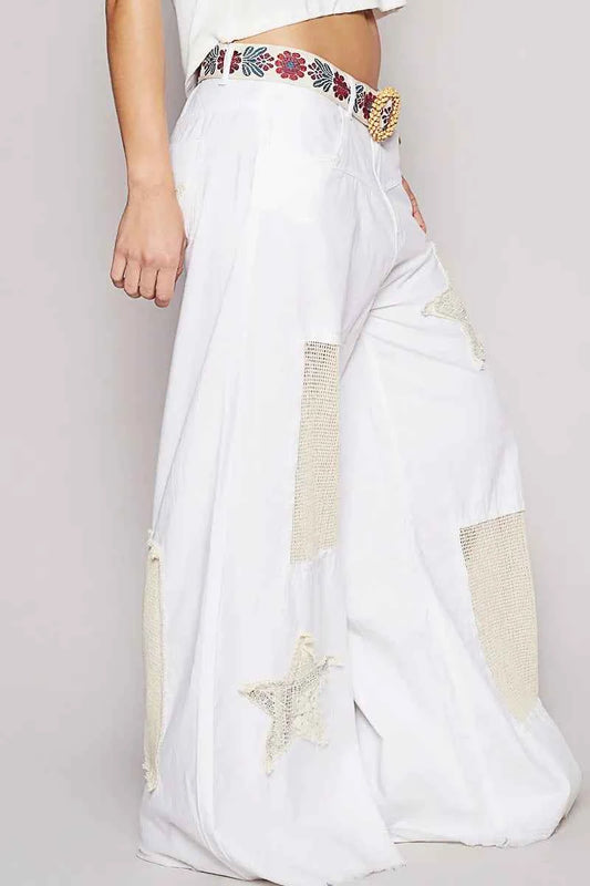 POL Raw Hem Star Patch Wide Leg Pants