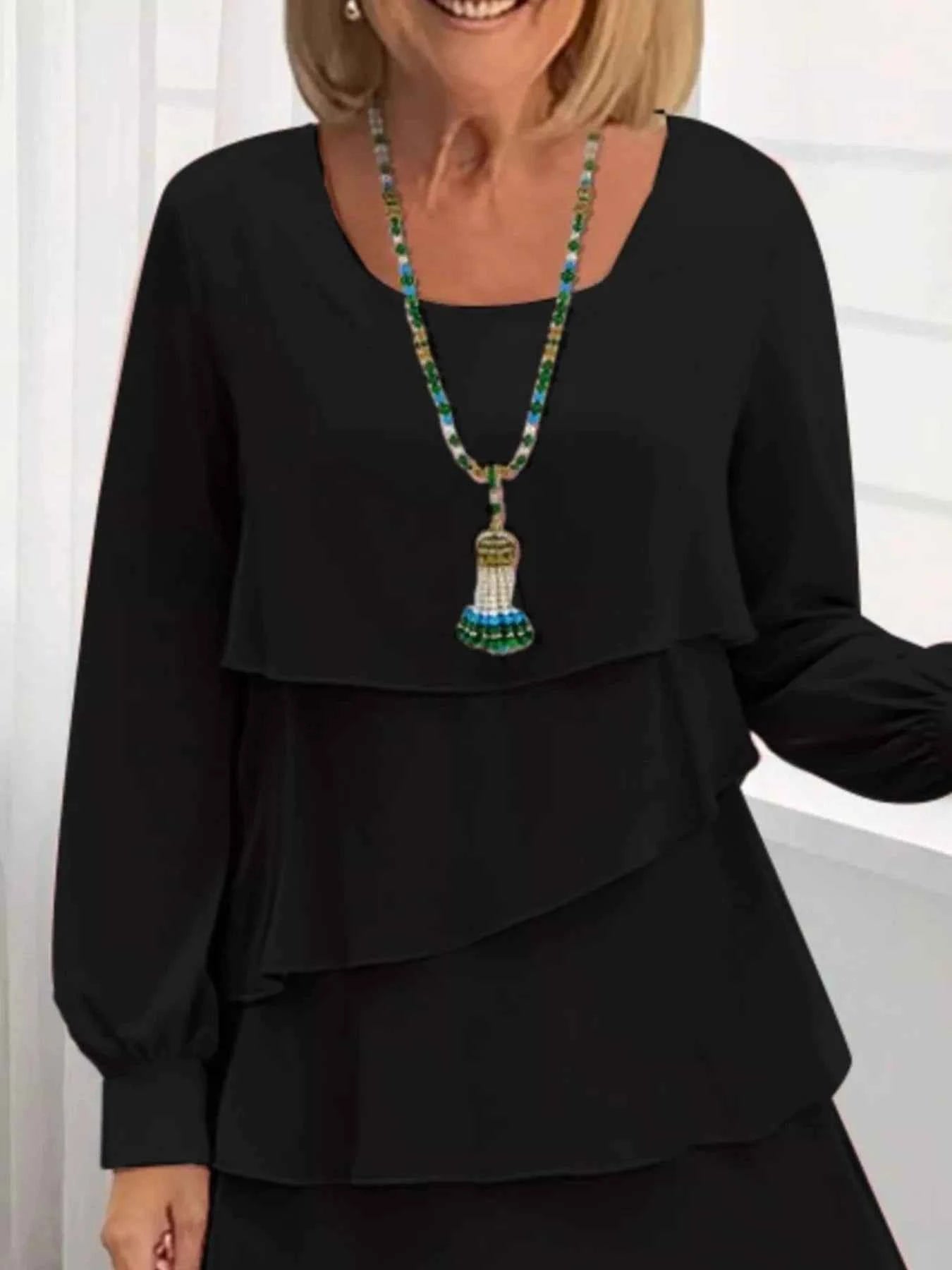 Full Size Layered Long Sleeve Mini Dress Plus Size