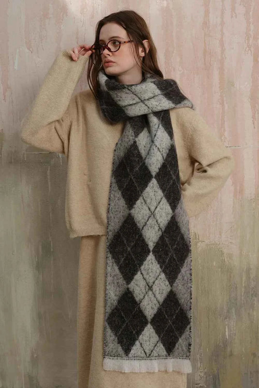 Fringe Argyle Polyester Scarf
