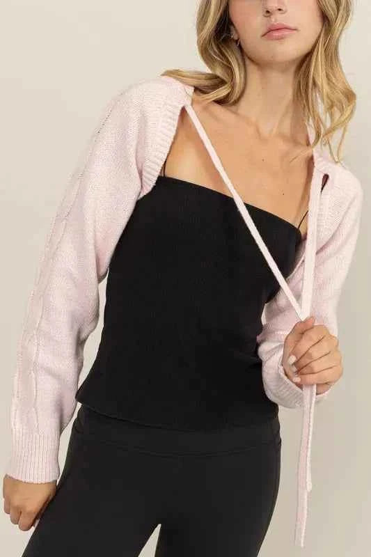 HYFVE Cable-Knit Tie-Front Shrug