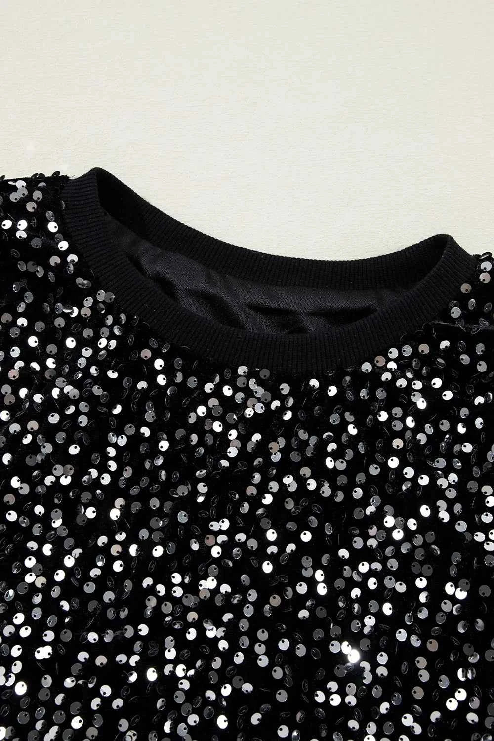 Sequin Round Neck Long Sleeve Blouse