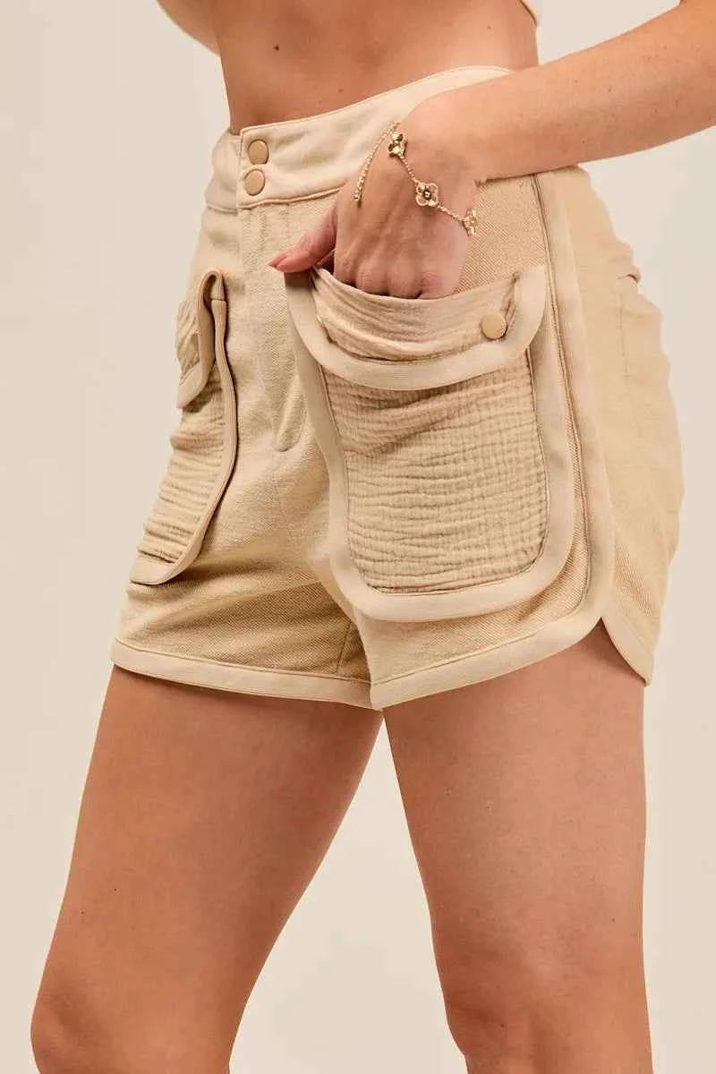 SO ME Mineral Washed Terry High Rise Cargo Shorts