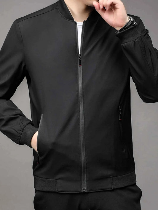 Men's Plus Size Full Zip Front Closure Bomber Jacket with Pockets