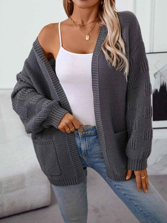 Textured Knit Open Front Cardigan