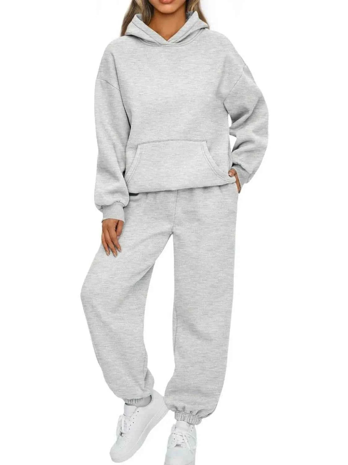 Full Size Kangaroo Pocket Hoodie and Joggers Set Plus Size