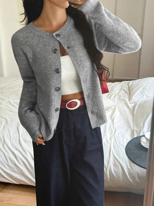 Button-Up Ribbed Knit Cardigan