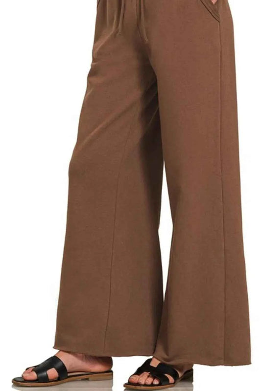 Zenana Fleece Exposed Seam Wide Leg Sweatpants