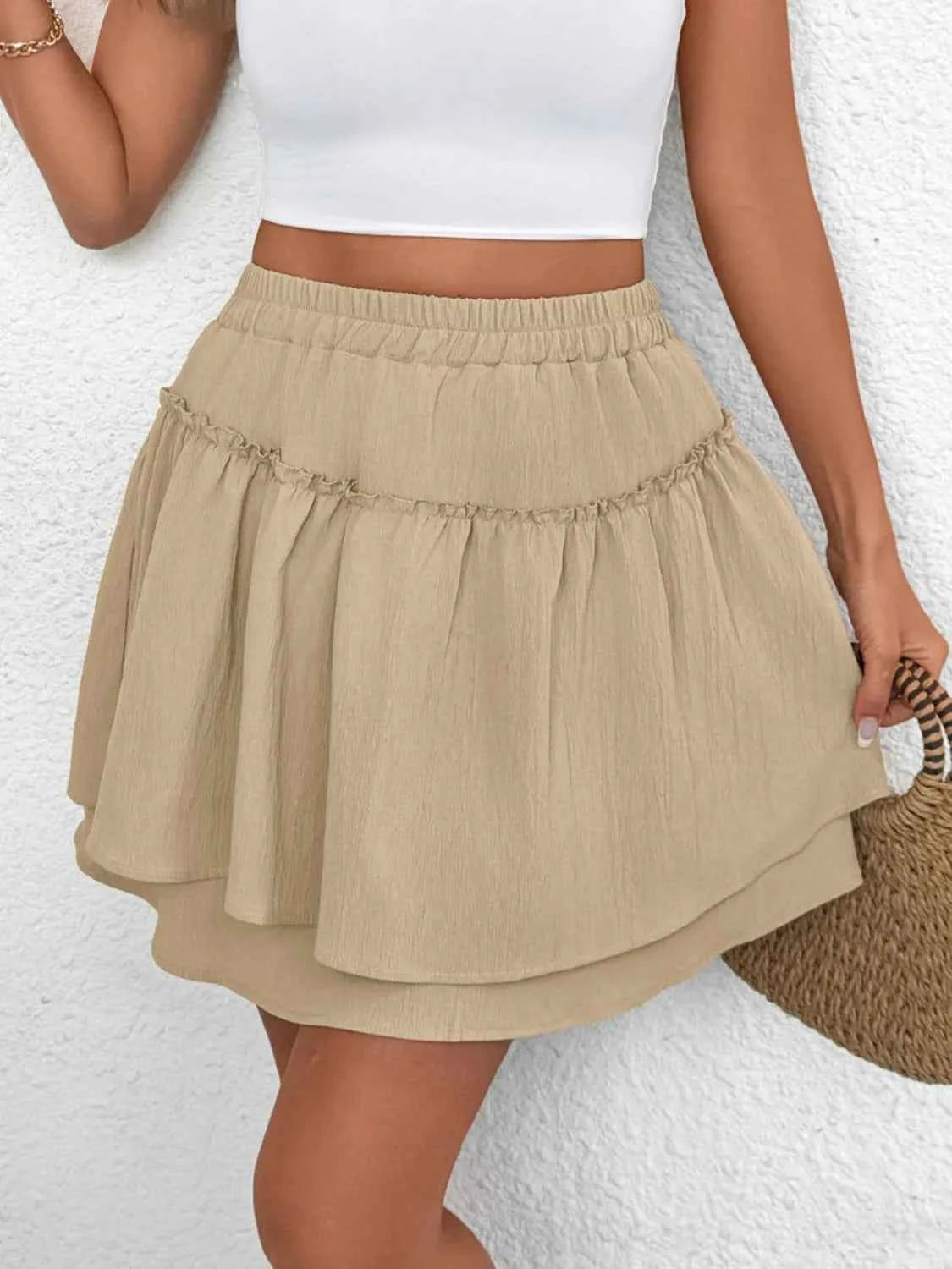 Elastic Waist Layered Skirt