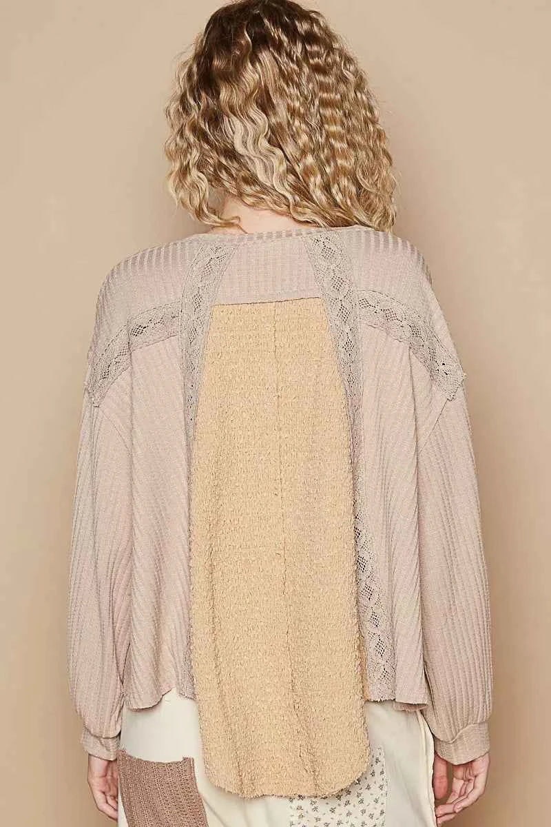 POL Round Neck Lace Detail Oversized Fit Top