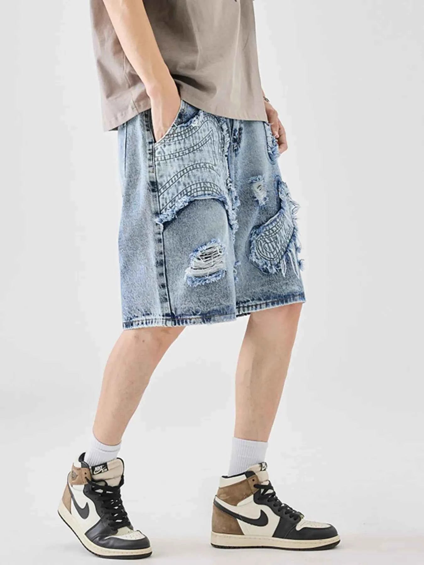 Men's Full Size Distressed Denim Shorts Plus Size
