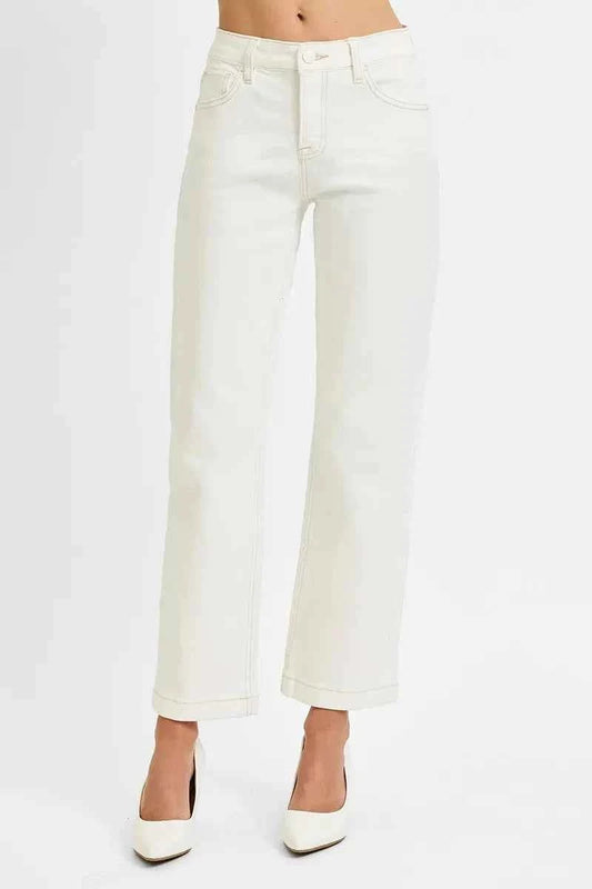 RISEN Full Size Tummy Control Mid Rise Ankle Straight Jeans Plus Size