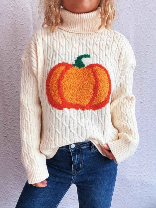 Pumpkin Turtleneck Long Sleeve Sweater