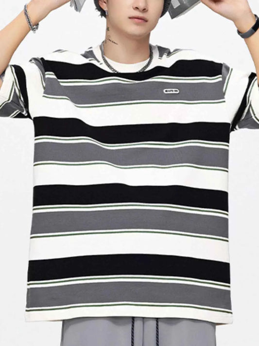 Men's Full Size Striped Round Neck Oversized T-Shirt Plus Size