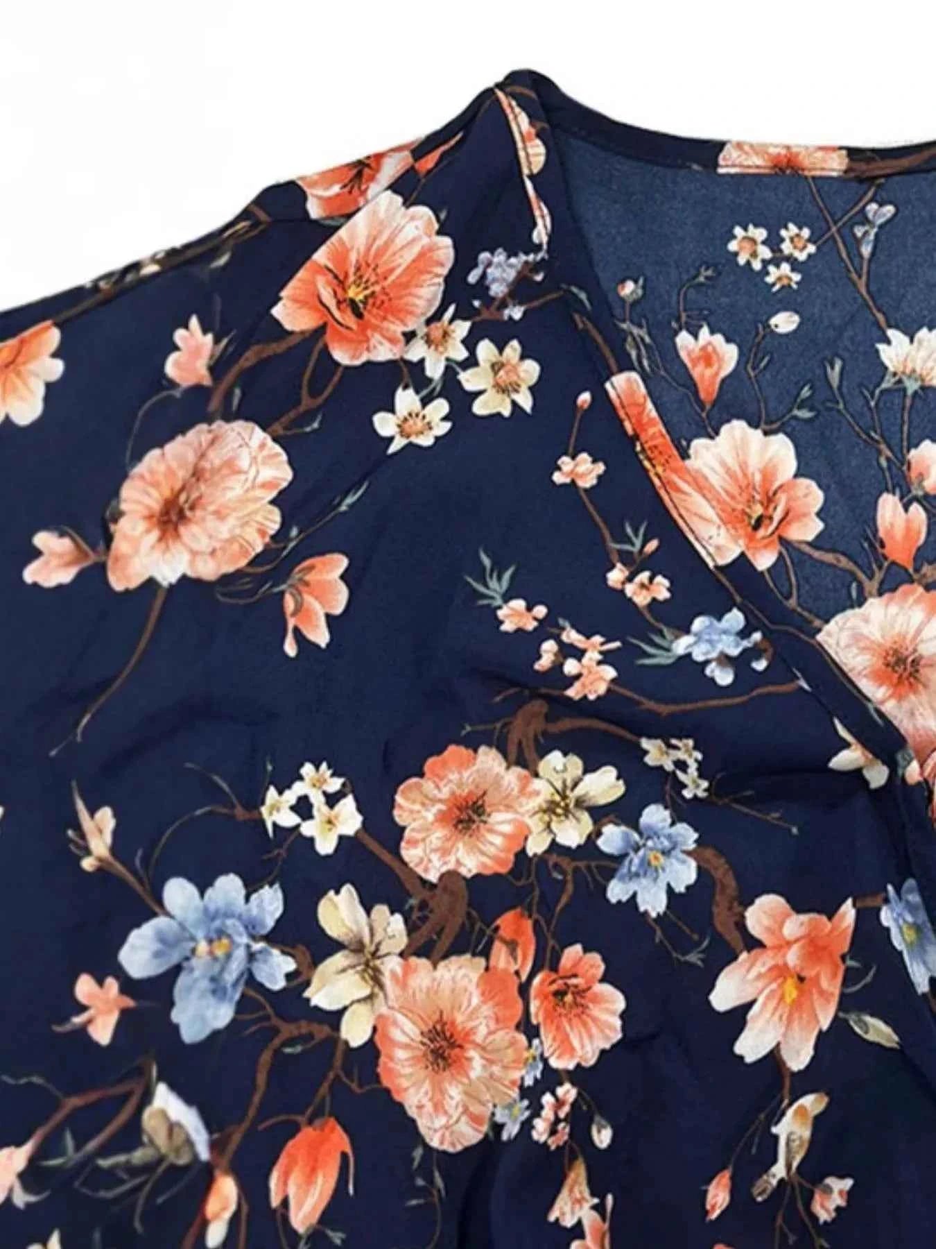 Floral Print Ruffle Sleeve Tiered Mini Dress