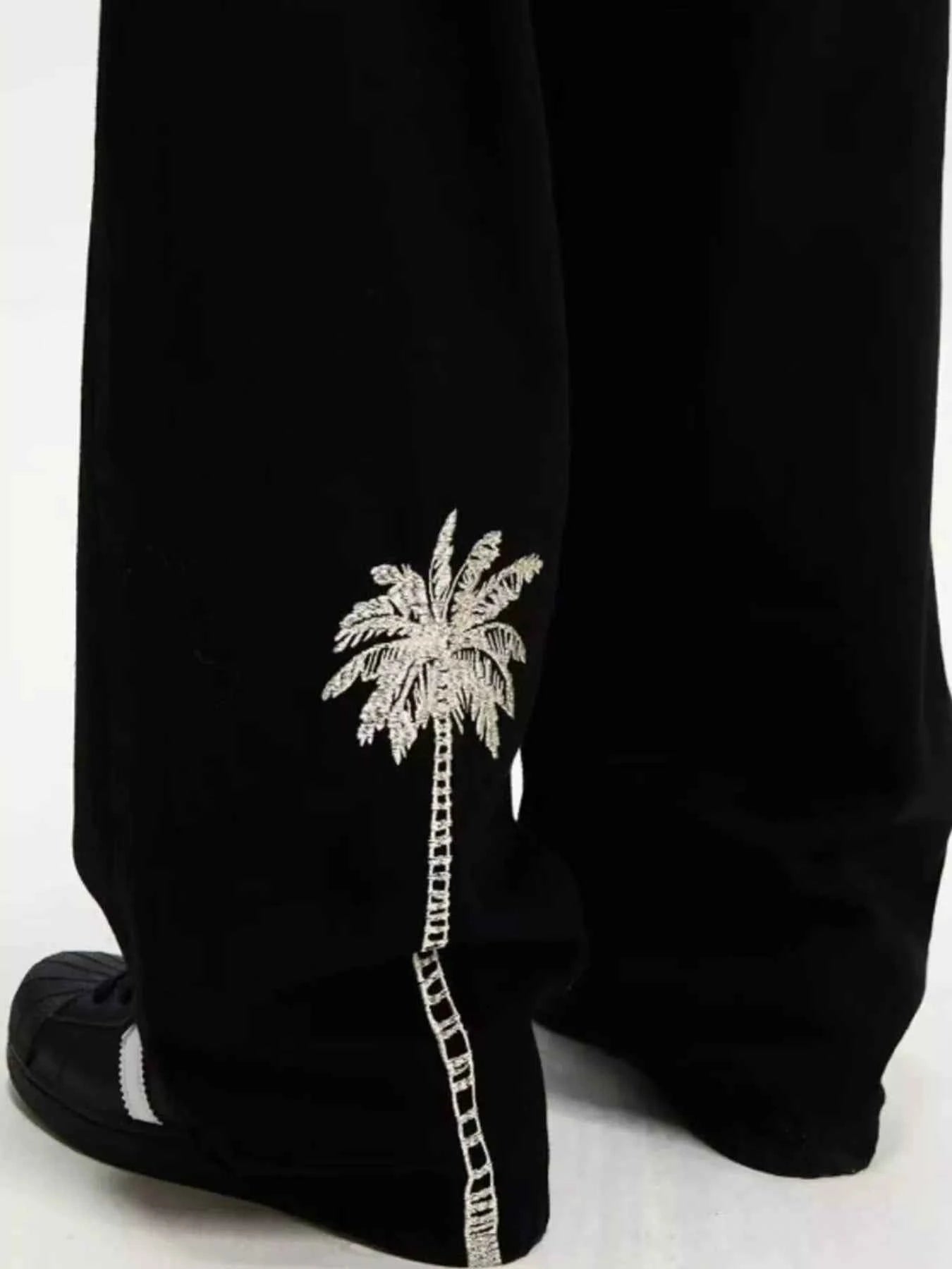 Men's Embroidered Palm Tree Wide Leg Jeans