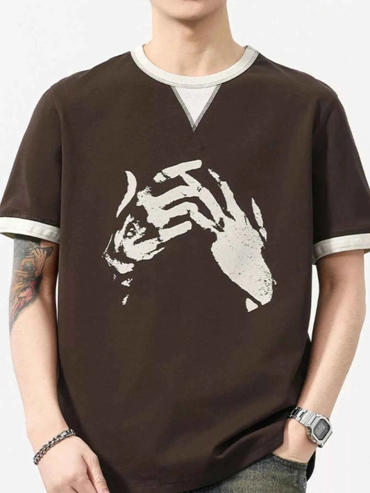 Men's Plus Size Two-Tone Short Sleeve Graphic T-Shirt