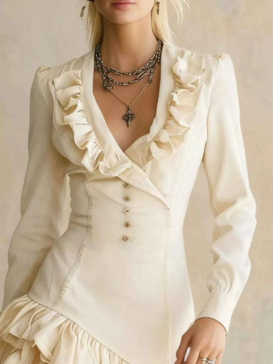 Full Size Ruffled High-Low Denim Dress Plus Size