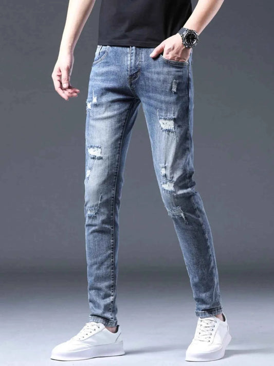 Men's Distressed Slim Fit Ripped Jeans
