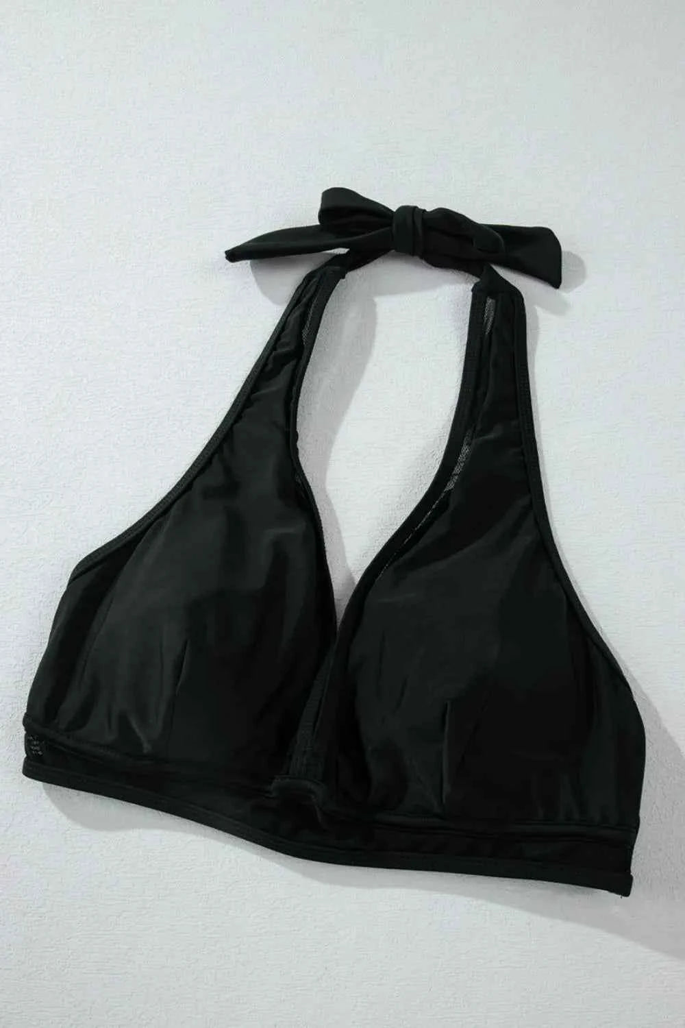 Sheer Mesh Edged Halter V Neck Push Up Bikini Set