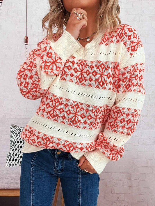 Contrast Ribbed hem Long Sleeve Sweater