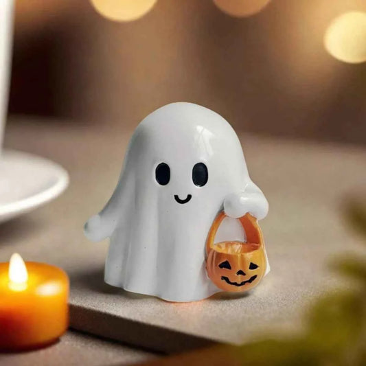 Halloween Ghost Ornament with Pumpkin Basket
