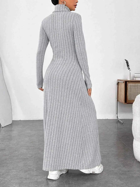 Ribbed Turtleneck Long Sleeve Maxi Knit Dress
