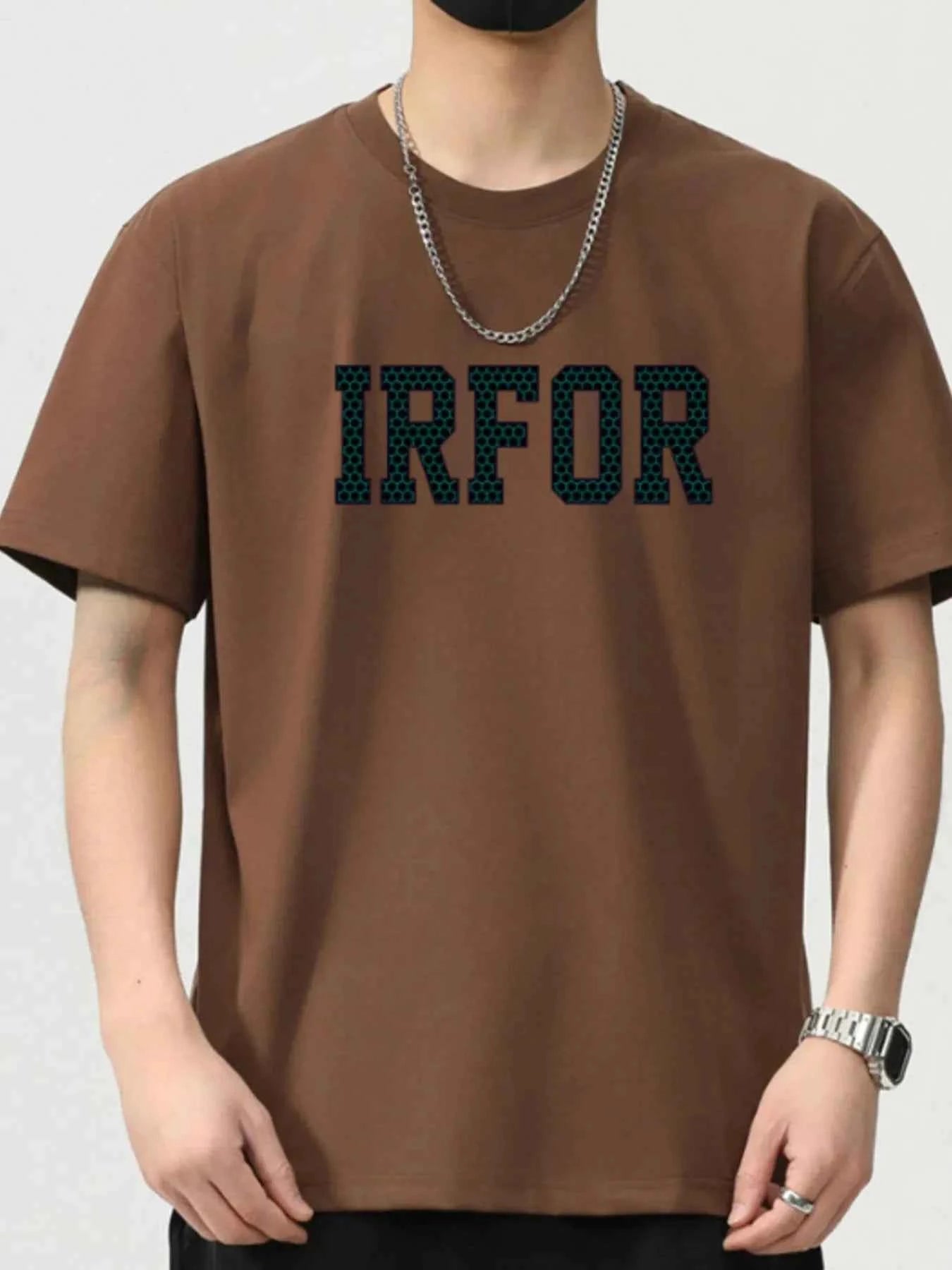 Men's Plus Size IRFOR Letter Graphic Round Neck T-Shirt