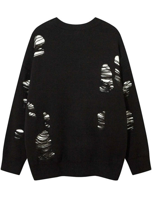 Men's Distressed Letter Round Neck Sweater