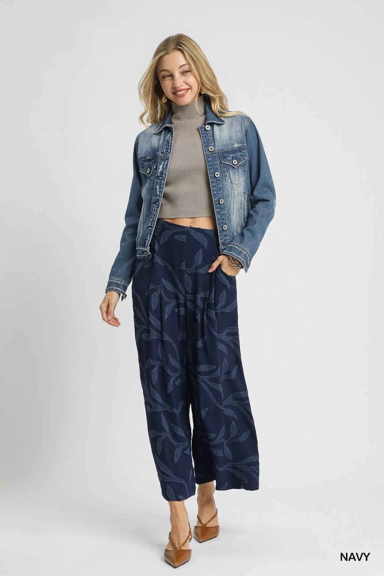 Umgee Jacquard Wide-Leg Pants