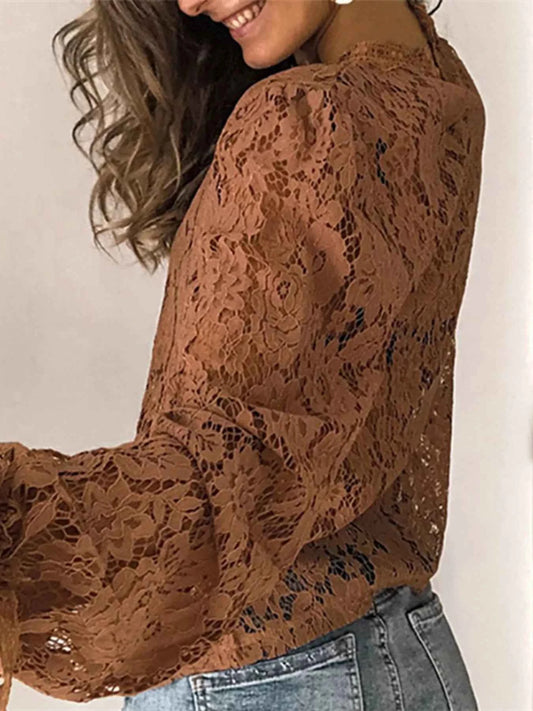 Full Size Floral Lace Flounce Sleeve Blouse Plus Size