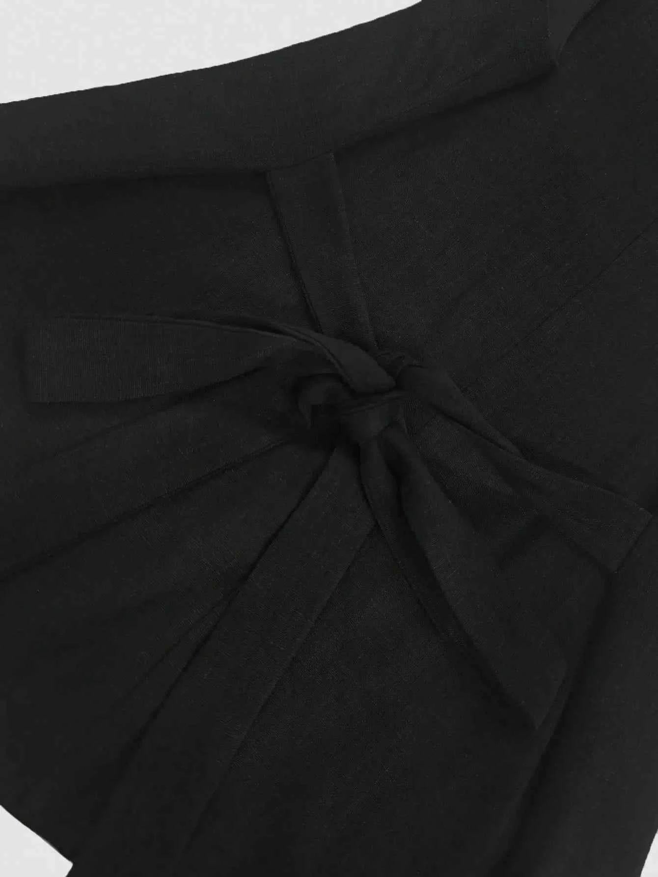 V-Neck Button Detail Vest and Skirt Two-Piece Set