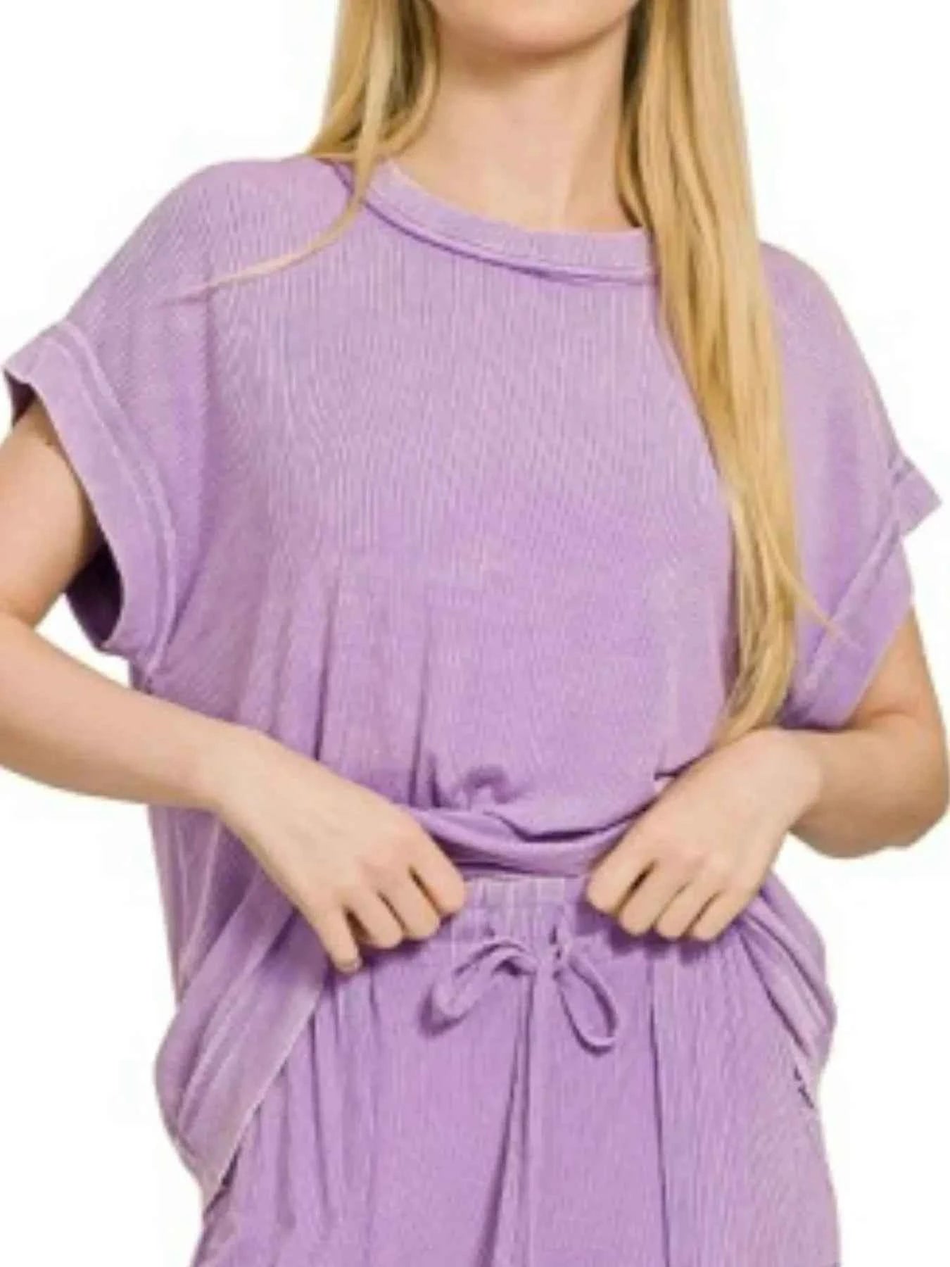 Zenana Ribbed Acid Wash Rayon Top & Pants Set