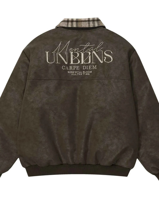 Men's Plaid Collar Detail Zip Up Jacket