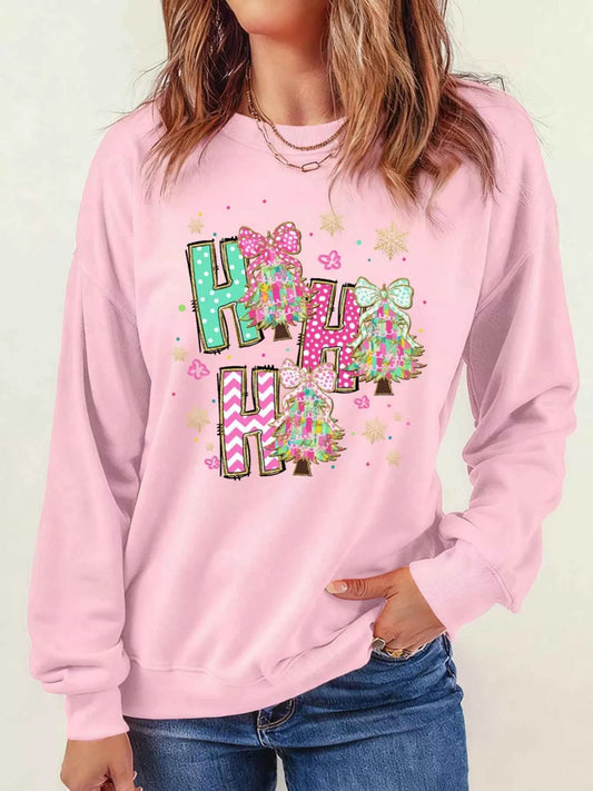 HO HO HO Christmas Tree Graphic Pullover Sweatshirt