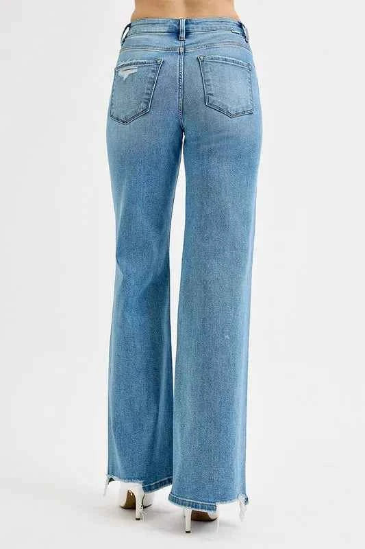 RISEN Full Size Distressed Wide Leg Jeans Plus Size