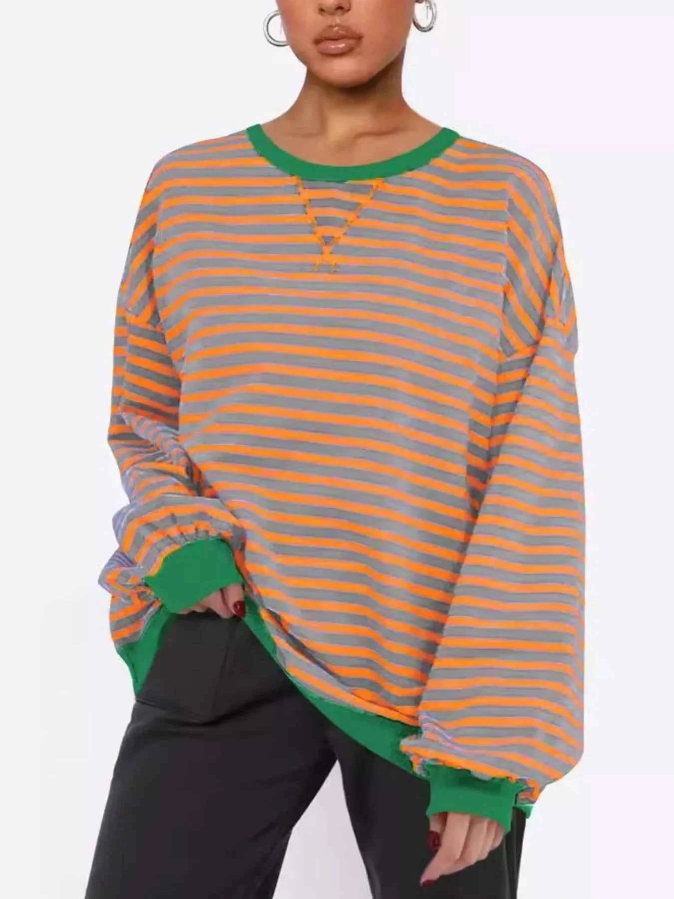 Striped Round Neck Long Sleeve Sweatshirt