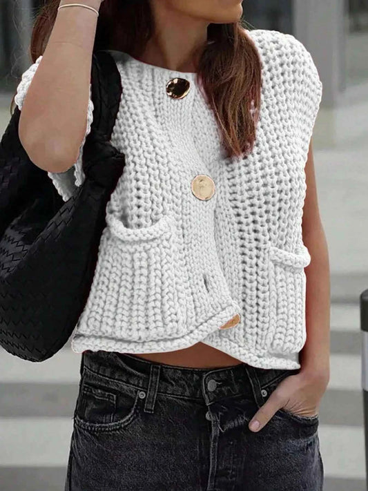Chunky Knit Button-Down Sweater Vest